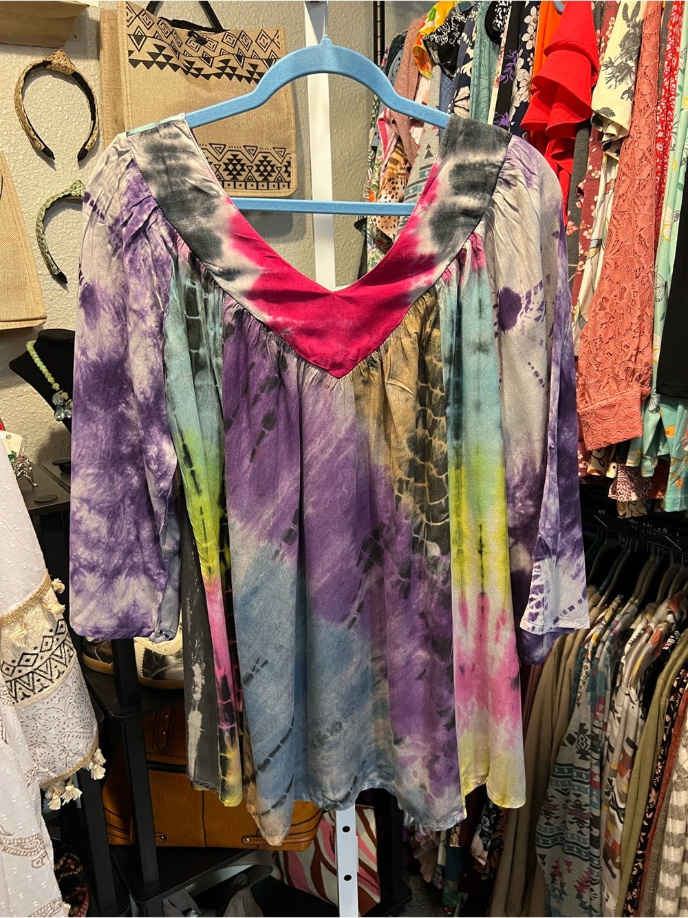 Sacred Threads Multi-Color Tie-Dye Peasant Tunic
